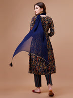 Alia Cut Botanical Printed & Embroidered Rayon Kurta With Pant & Dupatta, Multicolor - Hiral Fashion