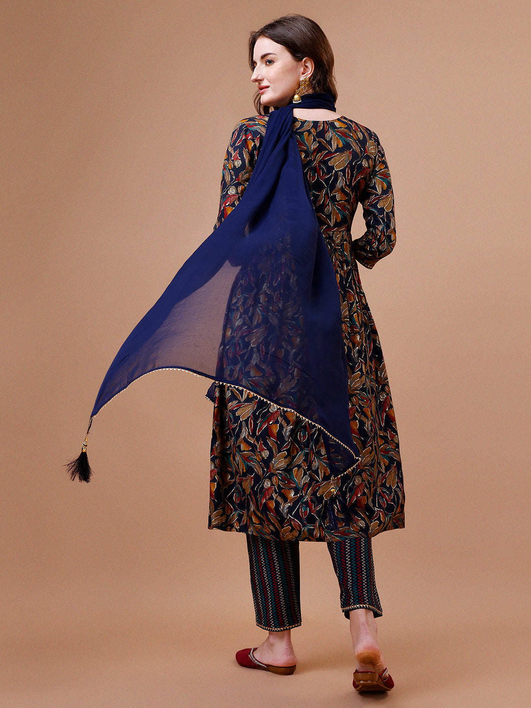 Alia Cut Botanical Printed & Embroidered Rayon Kurta With Pant & Dupatta, Multicolor - Hiral Fashion