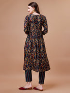 Alia Cut Botanical Printed & Embroidered Rayon Kurta With Pant & Dupatta, Multicolor - Hiral Fashion