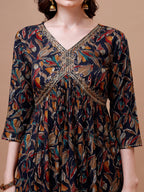 Alia Cut Botanical Printed & Embroidered Rayon Kurta With Pant & Dupatta, Multicolor - Hiral Fashion