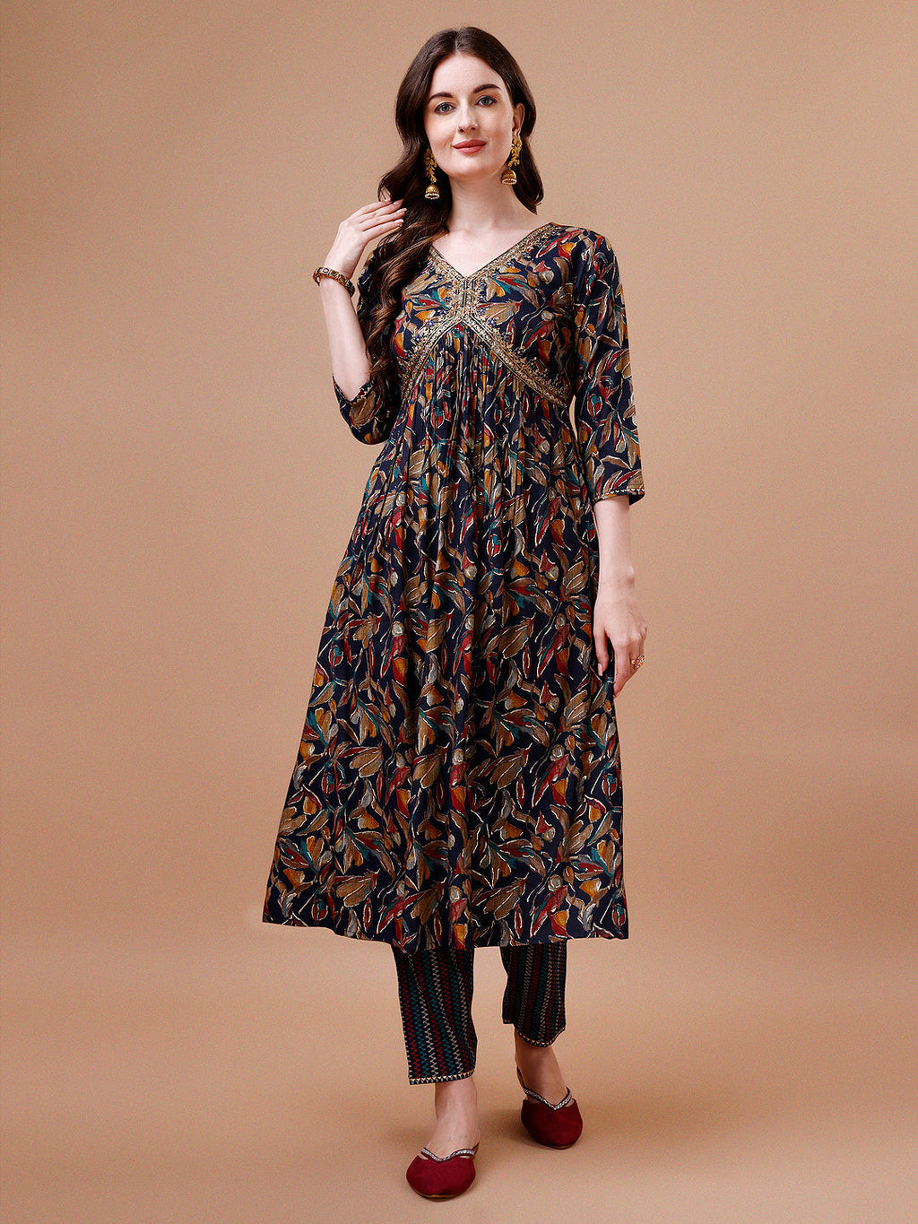 Alia Cut Botanical Printed & Embroidered Rayon Kurta With Pant & Dupatta, Multicolor - Hiral Fashion