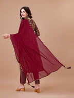 Alia Cut Botanical Printed & Embroidered Rayon Kurta With Pant & Dupatta, Multicolor - Hiral Fashion - Distacart