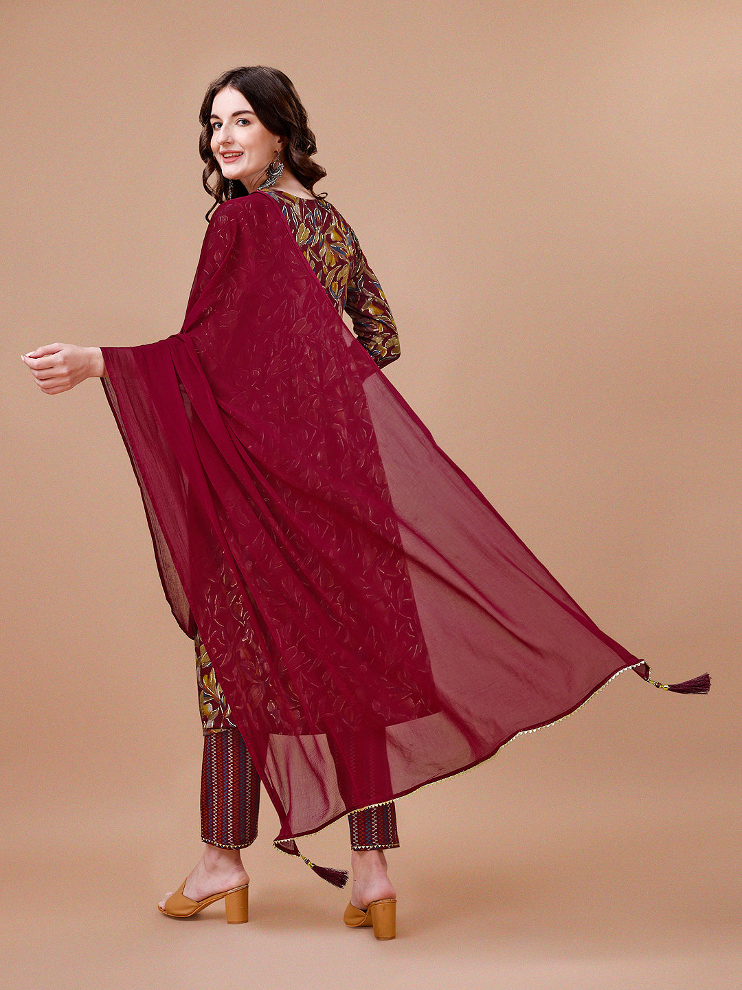 Alia Cut Botanical Printed & Embroidered Rayon Kurta With Pant & Dupatta, Multicolor - Hiral Fashion - Distacart
