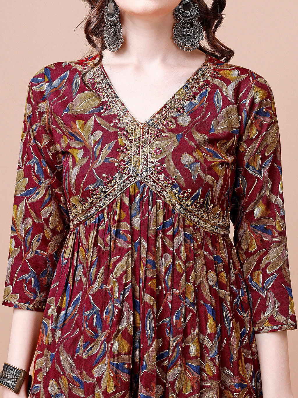 Alia Cut Botanical Printed & Embroidered Rayon Kurta With Pant & Dupatta, Multicolor - Hiral Fashion - Distacart
