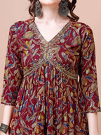 Alia Cut Botanical Printed & Embroidered Rayon Kurta With Pant & Dupatta, Multicolor - Hiral Fashion - Distacart