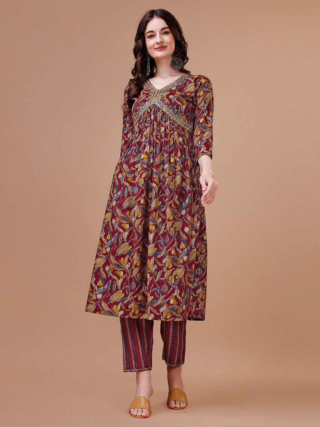 Alia Cut Botanical Printed & Embroidered Rayon Kurta With Pant & Dupatta, Multicolor - Hiral Fashion - Distacart