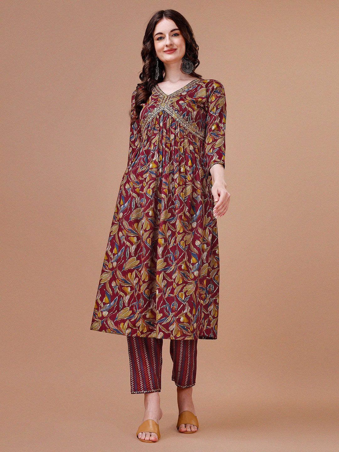 Alia Cut Botanical Printed & Embroidered Rayon Kurta With Pant & Dupatta, Multicolor - Hiral Fashion - Distacart
