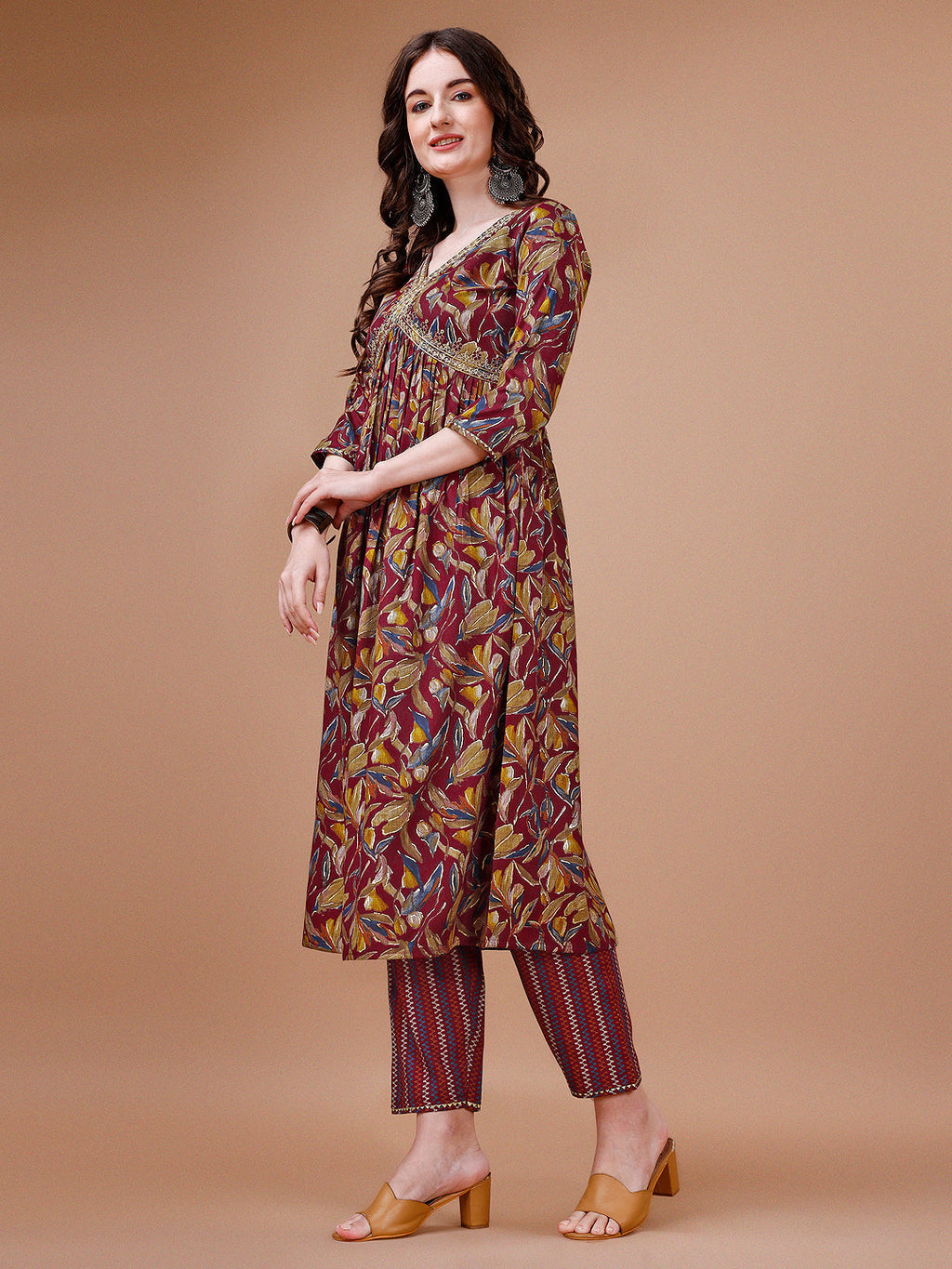 Alia Cut Botanical Printed & Embroidered Rayon Kurta With Pant & Dupatta, Multicolor - Hiral Fashion - Distacart