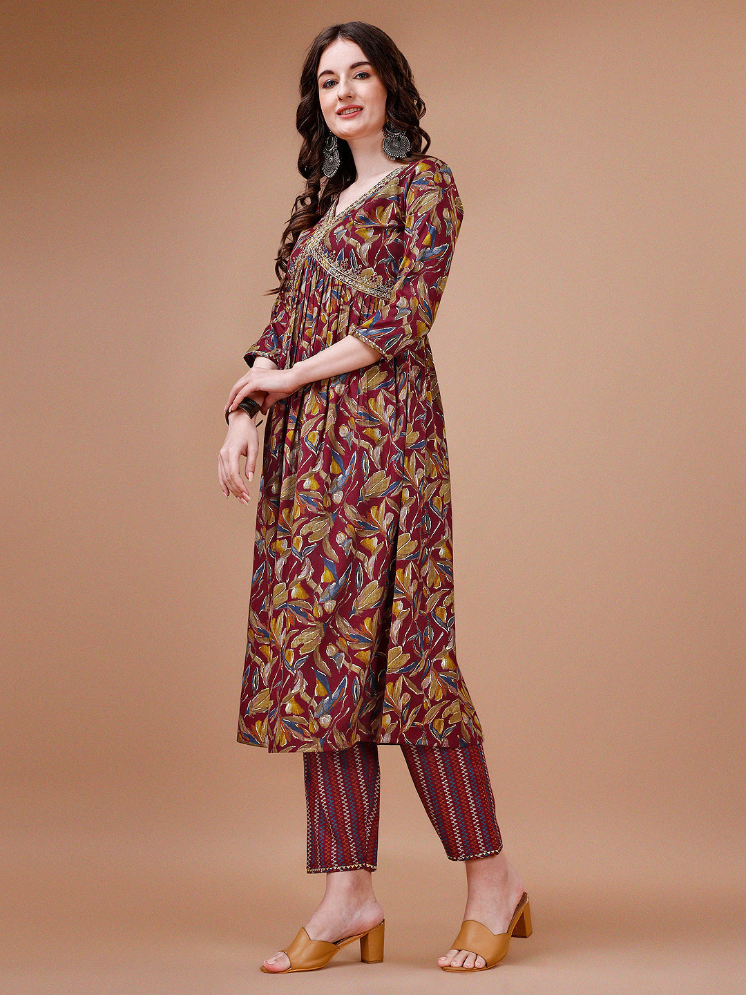 Alia Cut Botanical Printed & Embroidered Rayon Kurta With Pant & Dupatta, Multicolor - Hiral Fashion - Distacart