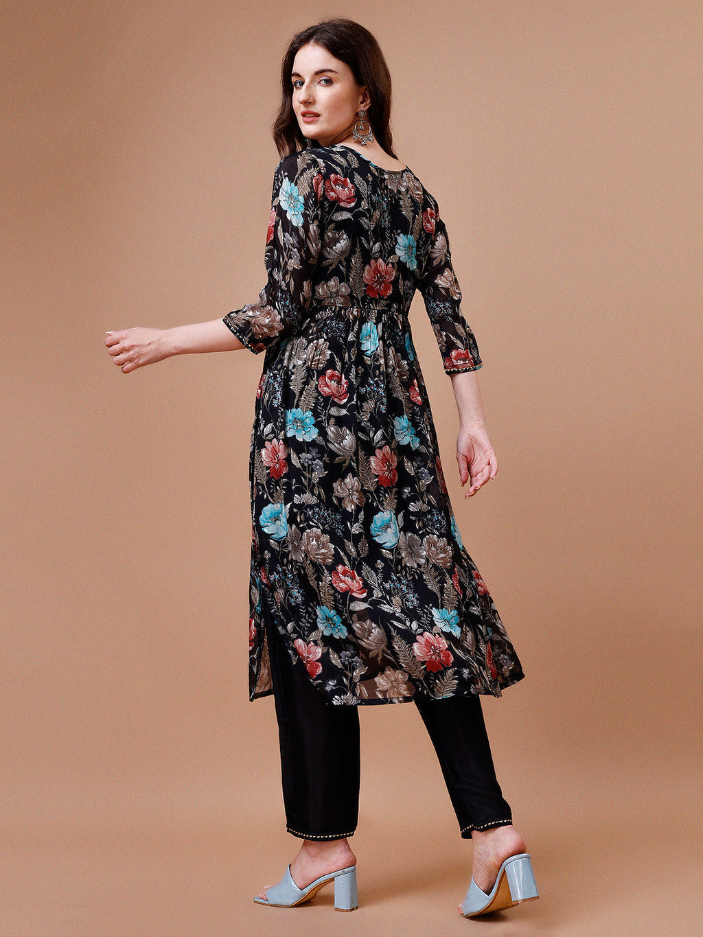 Alia Cut Hand Embroidered Floral Print Kurta With Pant & Dupatta, Multicolor - Hiral Fashion