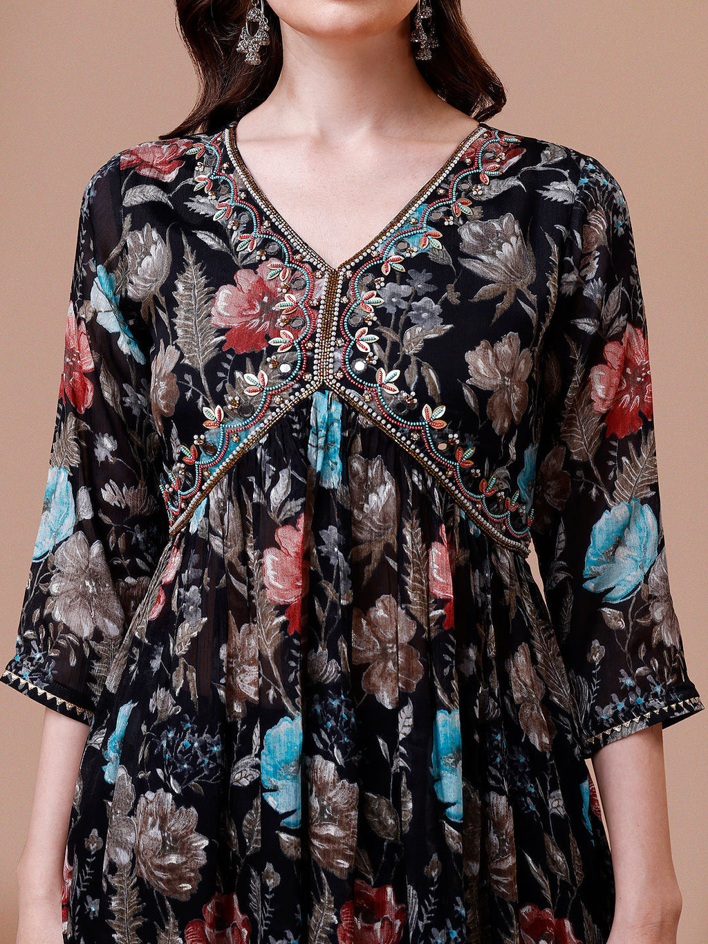 Alia Cut Hand Embroidered Floral Print Kurta With Pant & Dupatta, Multicolor - Hiral Fashion