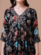Alia Cut Hand Embroidered Floral Print Kurta With Pant & Dupatta, Multicolor - Hiral Fashion