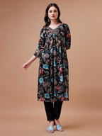 Alia Cut Hand Embroidered Floral Print Kurta With Pant & Dupatta, Multicolor - Hiral Fashion