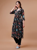 Alia Cut Hand Embroidered Floral Print Kurta With Pant & Dupatta, Multicolor - Hiral Fashion