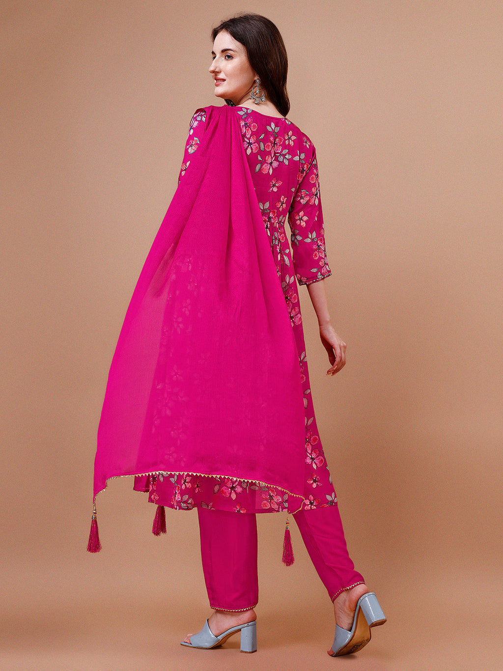 Alia Cut Hand Embroidered Floral Print Kurta With Pant & Dupatta, Multicolor - Hiral Fashion
