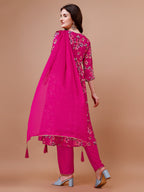 Alia Cut Hand Embroidered Floral Print Kurta With Pant & Dupatta, Multicolor - Hiral Fashion