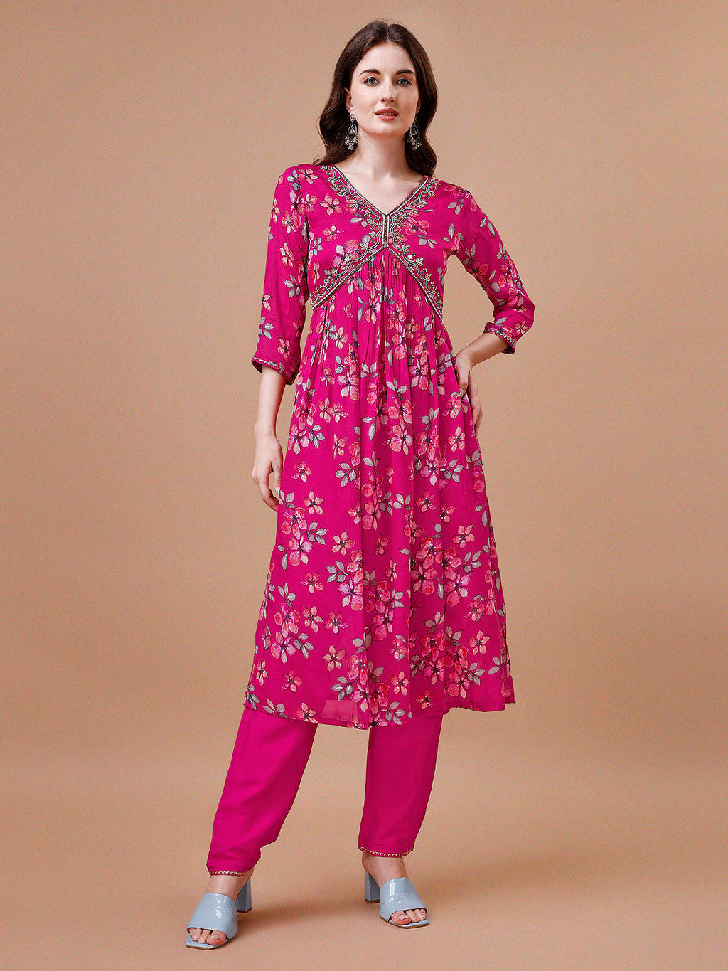 Alia Cut Hand Embroidered Floral Print Kurta With Pant & Dupatta, Multicolor - Hiral Fashion