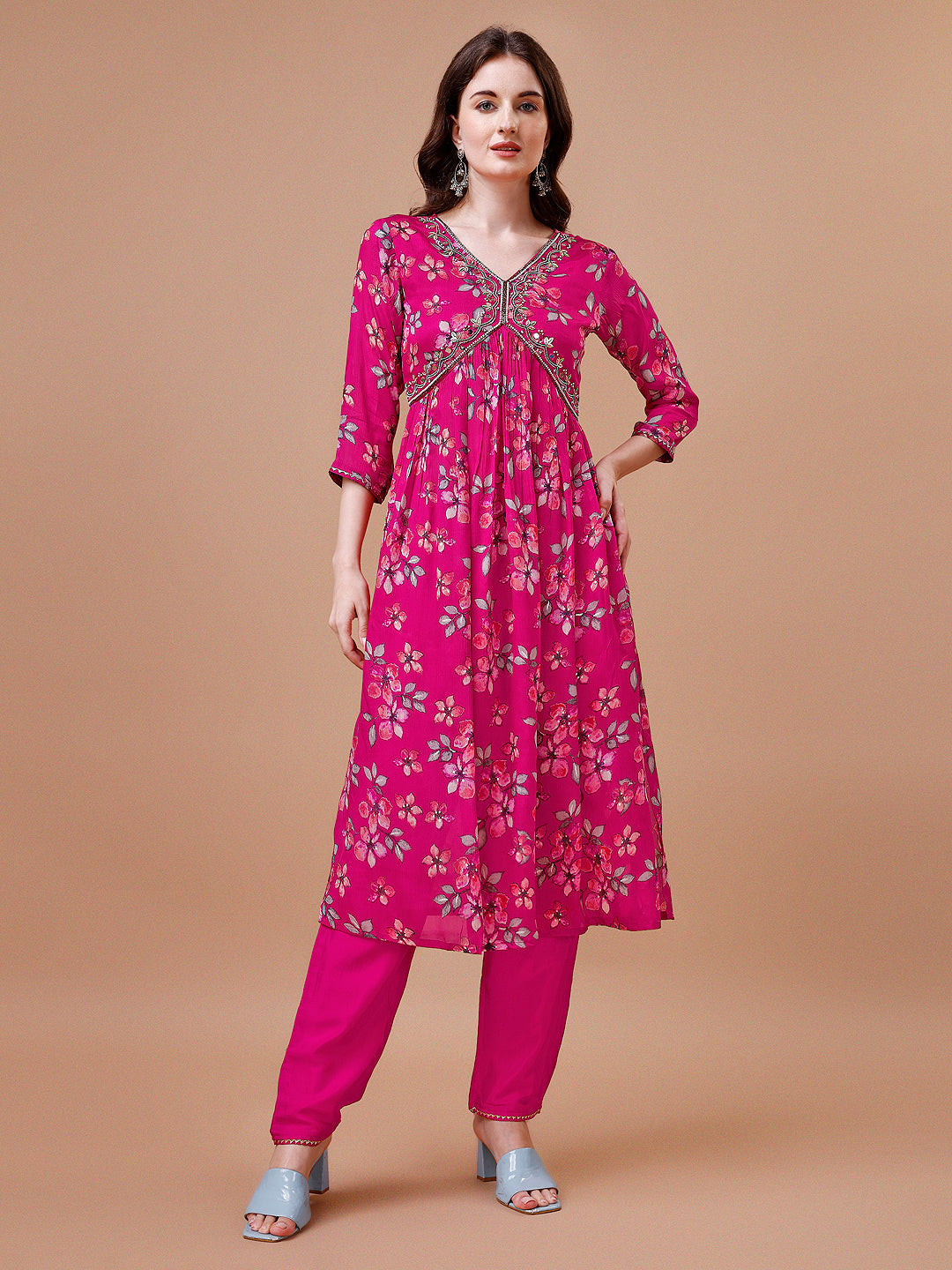 Alia Cut Hand Embroidered Floral Print Kurta With Pant & Dupatta, Multicolor - Hiral Fashion