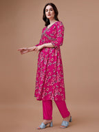 Alia Cut Hand Embroidered Floral Print Kurta With Pant & Dupatta, Multicolor - Hiral Fashion
