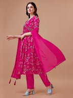 Alia Cut Hand Embroidered Floral Print Kurta With Pant & Dupatta, Multicolor - Hiral Fashion