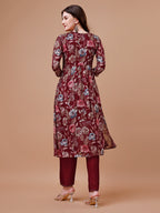 Alia Cut Hand Embroidered Floral Print Kurta With Pant & Dupatta, Multicolor - Hiral Fashion