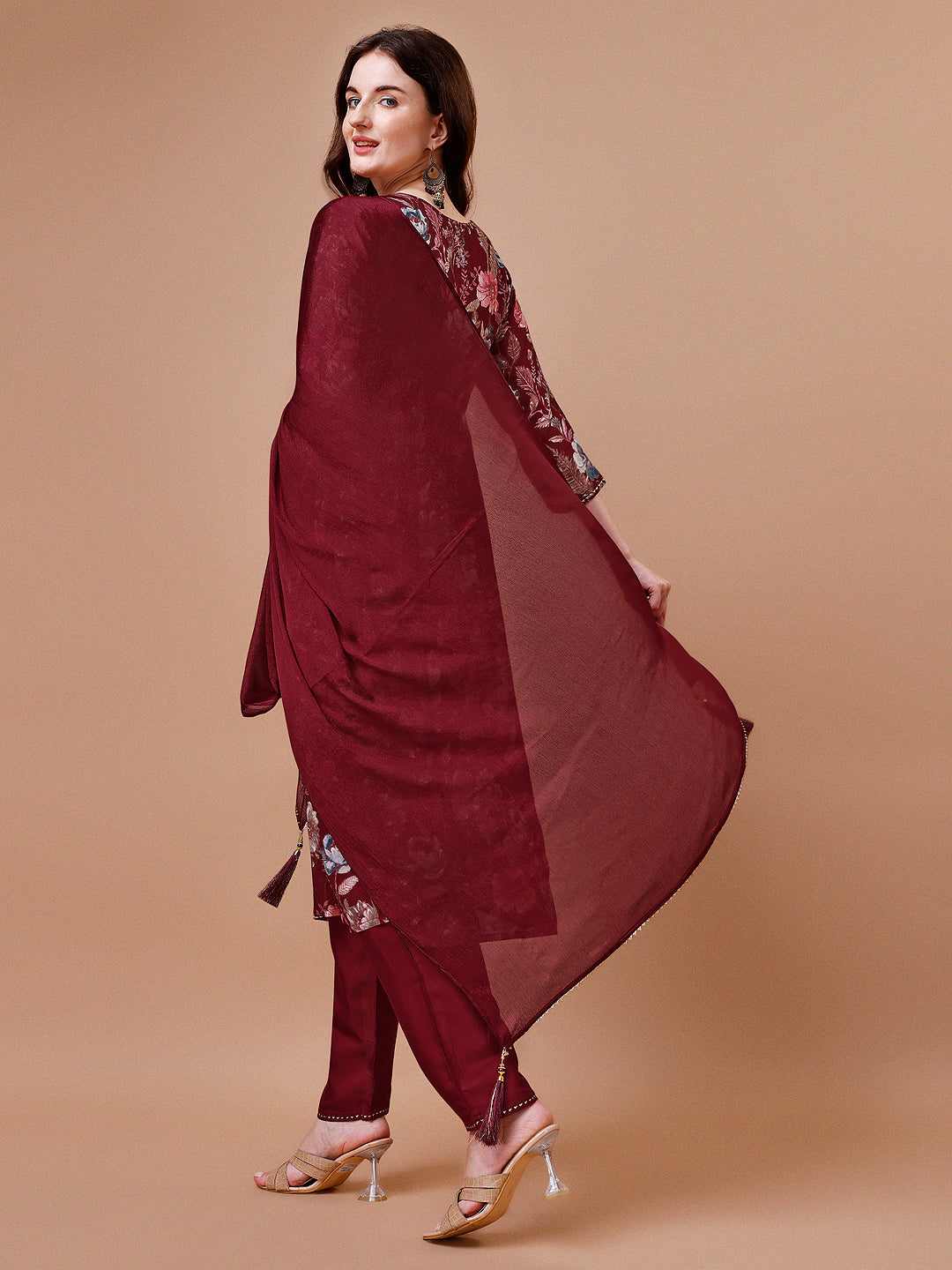 Alia Cut Hand Embroidered Floral Print Kurta With Pant & Dupatta, Multicolor - Hiral Fashion