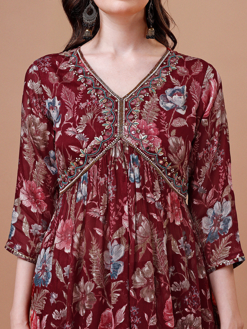 Alia Cut Hand Embroidered Floral Print Kurta With Pant & Dupatta, Multicolor - Hiral Fashion