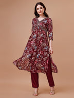 Alia Cut Hand Embroidered Floral Print Kurta With Pant & Dupatta, Multicolor - Hiral Fashion