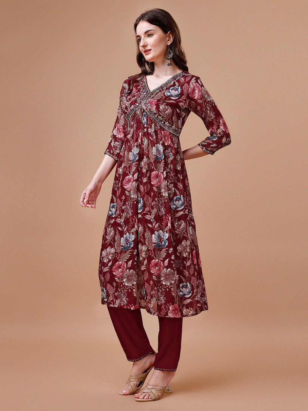 Alia Cut Hand Embroidered Floral Print Kurta With Pant & Dupatta, Multicolor - Hiral Fashion