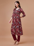 Alia Cut Hand Embroidered Floral Print Kurta With Pant & Dupatta, Multicolor - Hiral Fashion