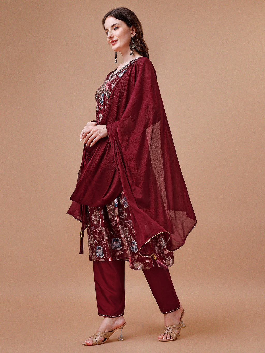 Alia Cut Hand Embroidered Floral Print Kurta With Pant & Dupatta, Multicolor - Hiral Fashion