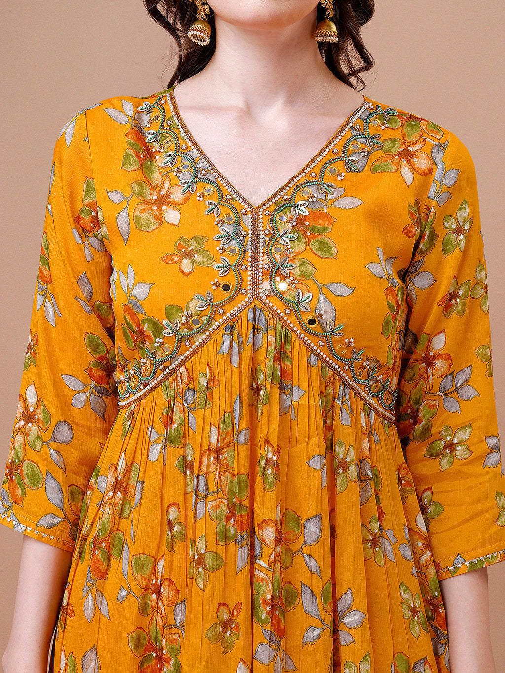 Alia Cut Hand Embroidered Floral Print Kurta With Pant & Dupatta, Multicolor - Hiral Fashion