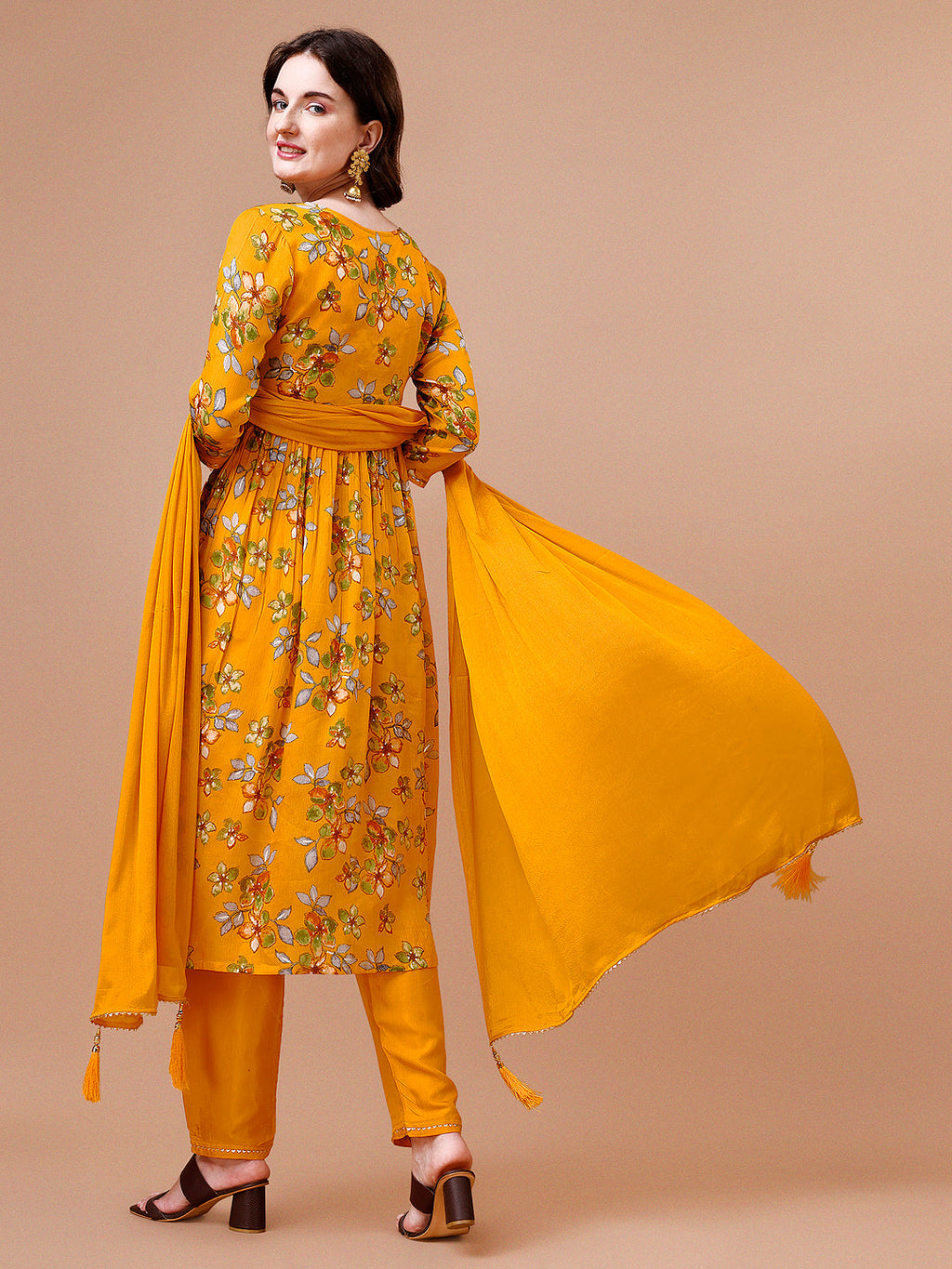 Alia Cut Hand Embroidered Floral Print Kurta With Pant & Dupatta, Multicolor - Hiral Fashion