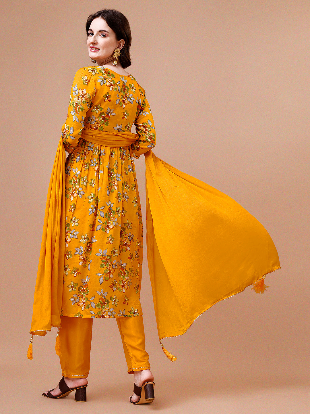 Alia Cut Hand Embroidered Floral Print Kurta With Pant & Dupatta, Multicolor - Hiral Fashion