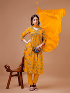 Alia Cut Hand Embroidered Floral Print Kurta With Pant & Dupatta, Multicolor - Hiral Fashion