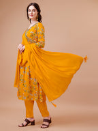 Alia Cut Hand Embroidered Floral Print Kurta With Pant & Dupatta, Multicolor - Hiral Fashion