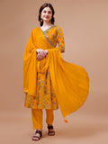 Alia Cut Hand Embroidered Floral Print Kurta With Pant & Dupatta, Multicolor - Hiral Fashion
