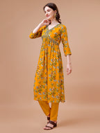 Alia Cut Hand Embroidered Floral Print Kurta With Pant & Dupatta, Multicolor - Hiral Fashion