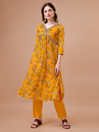 Alia Cut Hand Embroidered Floral Print Kurta With Pant & Dupatta, Multicolor - Hiral Fashion