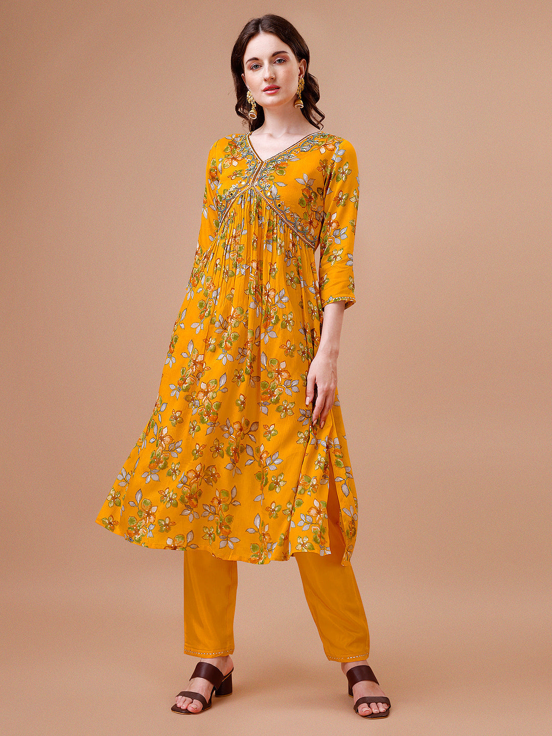 Alia Cut Hand Embroidered Floral Print Kurta With Pant & Dupatta, Multicolor - Hiral Fashion