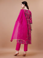 Alia Cut Embroidered & Floral Printed Kurta With Pant & Dupatta, Multicolor - Hiral Fashion