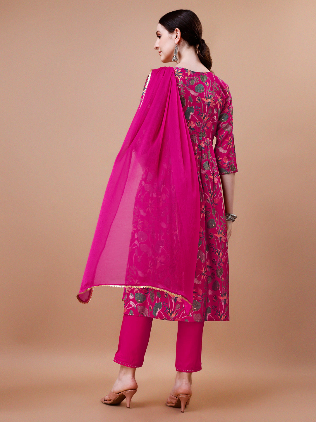 Alia Cut Embroidered & Floral Printed Kurta With Pant & Dupatta, Multicolor - Hiral Fashion