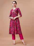 Alia Cut Embroidered & Floral Printed Kurta With Pant & Dupatta, Multicolor - Hiral Fashion