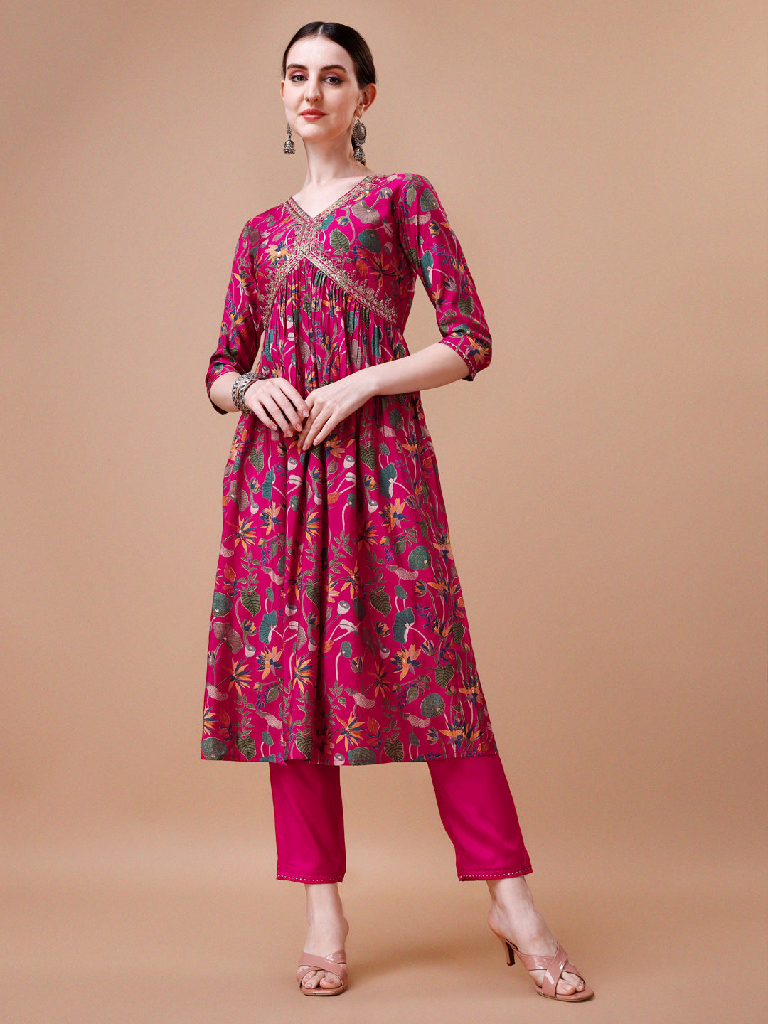 Alia Cut Embroidered & Floral Printed Kurta With Pant & Dupatta, Multicolor - Hiral Fashion