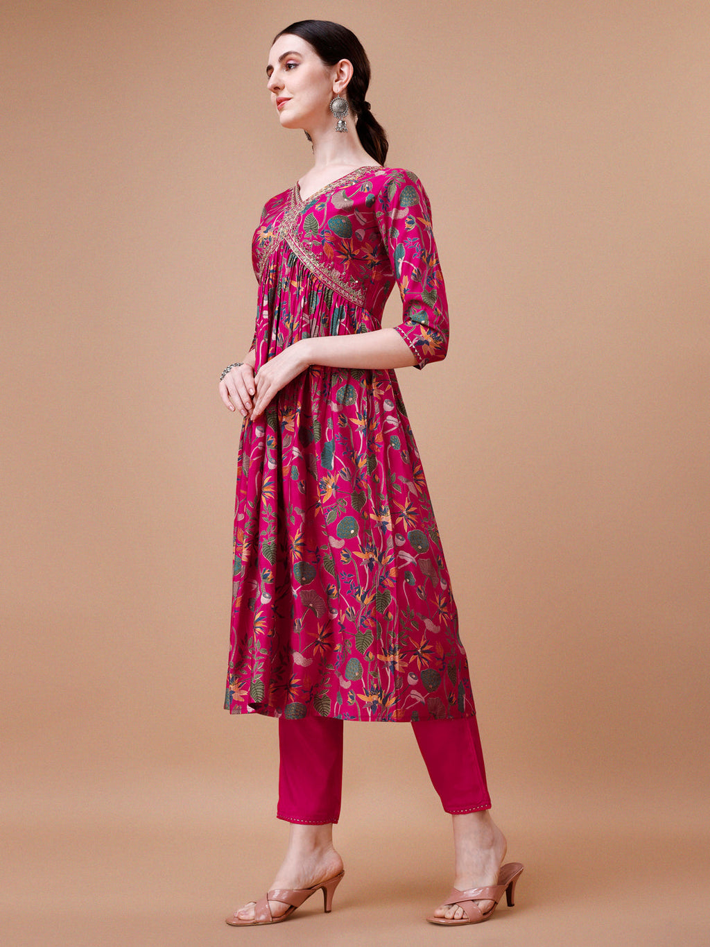 Alia Cut Embroidered & Floral Printed Kurta With Pant & Dupatta, Multicolor - Hiral Fashion