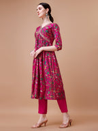 Alia Cut Embroidered & Floral Printed Kurta With Pant & Dupatta, Multicolor - Hiral Fashion