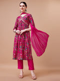 Alia Cut Embroidered & Floral Printed Kurta With Pant & Dupatta, Multicolor - Hiral Fashion