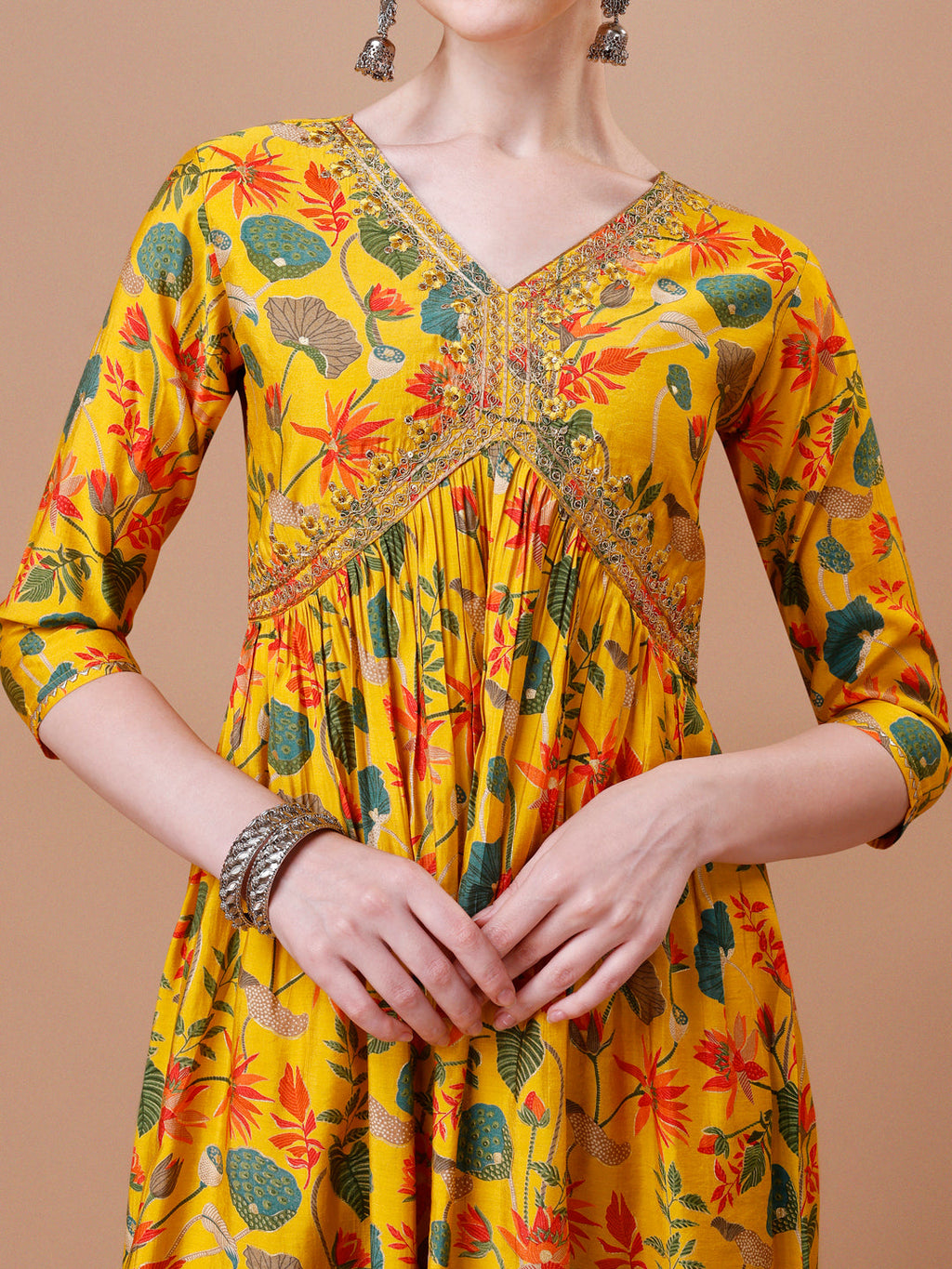 Alia Cut Embroidered & Floral Printed Kurta With Pant & Dupatta, Multicolor - Hiral Fashion - Distacart