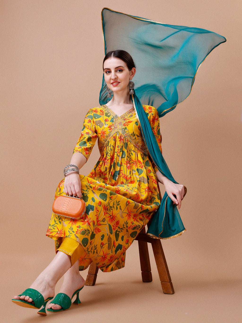 Alia Cut Embroidered & Floral Printed Kurta With Pant & Dupatta, Multicolor - Hiral Fashion - Distacart