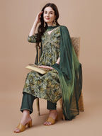 Alia Cut Printed & Embroidered Kurta With Pant & Dupatta, Multicolor - Hiral Fashion - Distacart